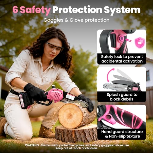 maXpeedingrods Mini Chainsaw Cordless, 6 inch Small Chainsaw Pink Chainsaw - color: Pink 2 Batteries