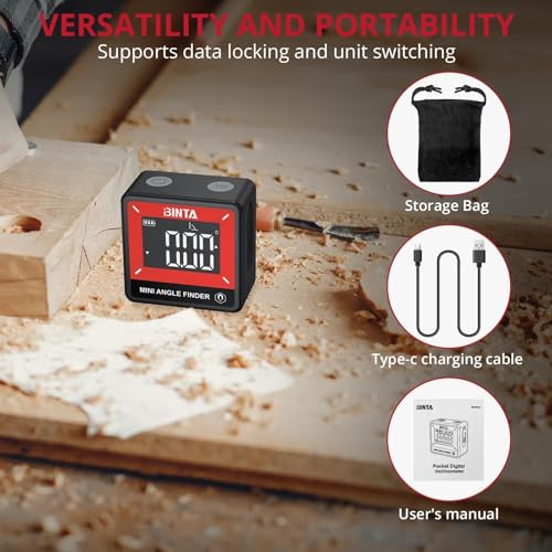 BINTA Small Digital Angle Finder Magnetic, IP54 Waterproof Dustproof Gauge - style: Black and Red