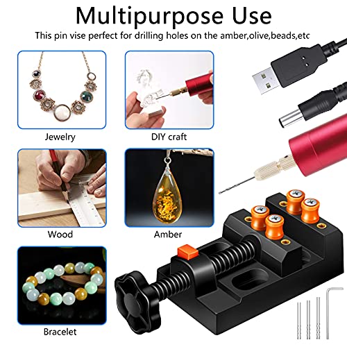 Electric Resin Drill Set,Pin Vise for Molds Jewelry Casting, YASPIT Anti-Skid Drill Press Vise, 210 PCS Keychain making Supplies, Precision Hand Drill Kit for DIY Keychains Jewelry Making