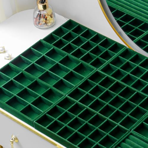 SPAKOWN Jewelry Organizer for Drawer Velvet Jewelry Tray - Set of 9 Green - color: Green