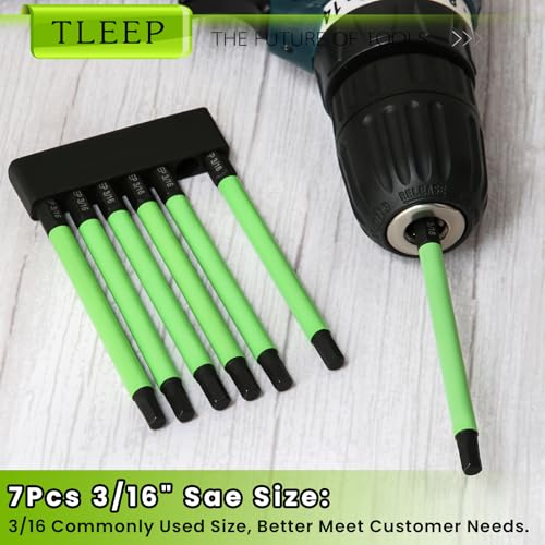 7Pcs 1/4" Hex Head Allen Wrench Drill Bits, SAE 3/16", 4" Long Hex Key Drill Bit Set, Magnetic Tips Screwdriver Socket Bit Set for Ikea Type Furniture (S2 Steel), Black Green - size: Set 11: 3/16"