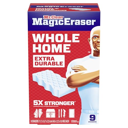 Mr. Clean Magic Eraser Sponge, All Purpose Cleaner, Cleaning_Scrubber, Wall, Sneaker,Kitchen,Bathroom,Shower Cleaner,Cleaning Supplies,Melamine Sponge,Cleaning Pads,Extra Durable, 9 Count (Pack of 2) - size: 9 Count (Pack of 2), style: Upgraded Version