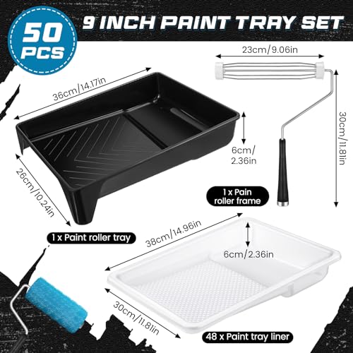 Geelin 50 Pcs 9 Inch Paint Tray Liner Paint Roller Tray with Handle - size: 9 Inch