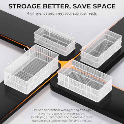INCLY 4 Pack Upgrade Pegboard Baskets, 4 Sizes Square Metal Mesh Basket