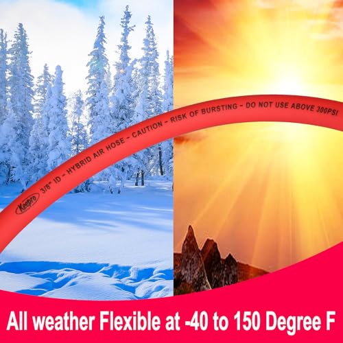 Keepro Hybrid Air Hose, Flexible 1/4 Inch ID By 10 Feet Long Lead-in Short Air Compressor Hose with Swivel Solid Brass 1/4" Industrial Quick Coupler and Plug, 300 PSI Maximum Pressure, Red - size: 10 FT
