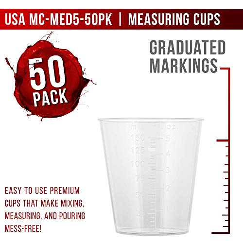 Pouring Masters 5 Oz (150 ml) Liquid Measuring Cups, 50 Pack with 25 Sticks - size: 5-Ounce - Cup