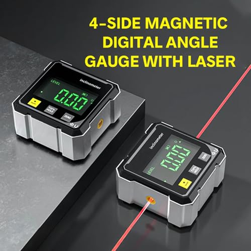 Digital Angle Finder with Electronic Laser & 4-Side Magnetic Base - Electronic Inclinometer, LED Display Cube Inclinometer, Table Saw Miter Protractor, Woodworking Measuring Tool, Level Box