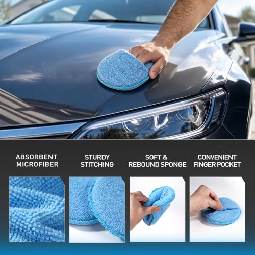 S SATC 6 Pack 5 Inch Microfiber Wax Applicator Pads, Foam Car applicator Pads with Finger Pocket for Car Detailing, Surface Polishing - size: 5 Inch 6 PCS
