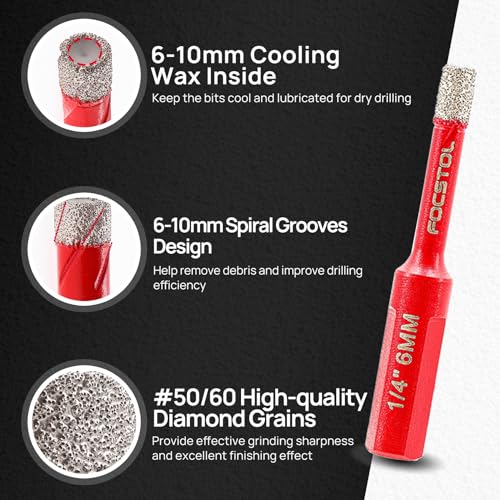 FOCSTOL Diamond Drill Bits Set 11PCS, 1/4"-2-1/2" Tile Hole Saw Kit - size: KIT7
