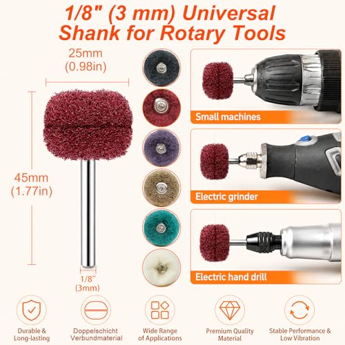 90-Piece Abrasive Buffing & Polishing Wheel Set - 1/8" Shank, 1" (25mm) 80-800 Grit, 15 Wool Felt Buffing Wheels, Rotary Tool Polishing Kit for Metal, Jewelry, Wood, Glass - color: Purple 90Pcs