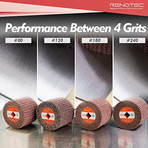Non-Woven Wheel, 120x100mm, Italian Material, Wire Drawing Satin Finish of Metal Surface, Conditioning Drum Burnishing Wheel (80-240 Grit Set) - style: Assorted 4 Pack Grit 80-120-180-240