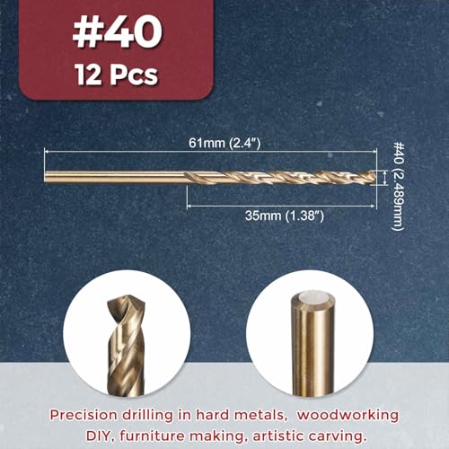 12pcs Micro Drill Bit #40 Diameter 2.489mm M2 HSS 135° for Metal - size: #40 (2.489mm)