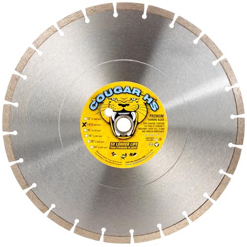 Cougar HS 14 Inch Diamond Concrete Saw Blade, Premium General Purpose Segmented Blade, Dry/Wet Cutting Concrete, Masonry, Brick, & Block 1"-20mm Arbor - size: 14 Inch