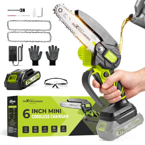 maXpeedingrods Mini Chainsaw Cordless, 6 inch Small Chainsaw Electric Saw - color: Grass Green 1 Battery