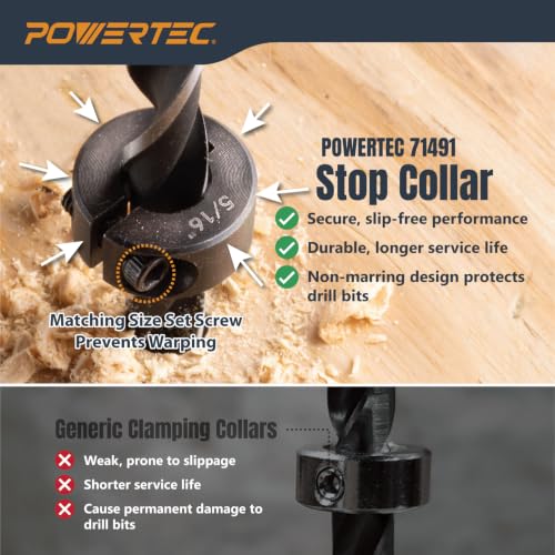 POWERTEC 7-Piece 1/8"-1/2" Split Ring Drill Bit Stop Collar Set (71491) - style: 7PC Imperial Drill Stop Set (1/8"-1/2")