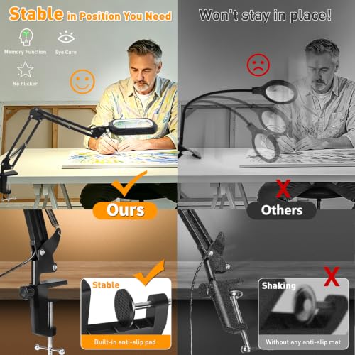 12X Square Magnifying Glass with Light and Stand, 2-in-1 Hands-Free - color: White, size: 12X