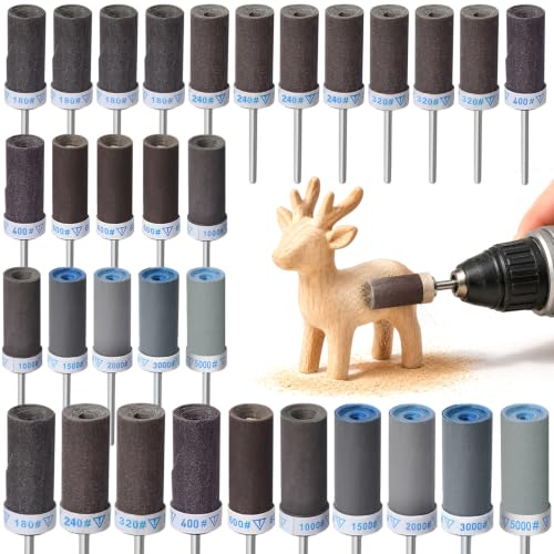 32PCS Sanding Drums and Sanding Sticks for Dremel Rotary Tool, 1/8" Shank Sanding Bits, 180-5000 Grit for Woodworking, Metal Rust Removal, Stone and Jade Polishing - style: 32Pcs-Mixed Grits