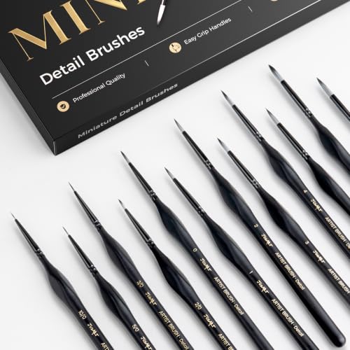 Miniature Paint Brushes 12 PCS, Fine Tip Model Paint Brushes, Black - color: Black Gold