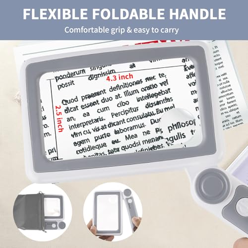 5X 10X 45X Rechargeable Magnifying Glass for Reading, Full Page Magnifier - color: Gray
