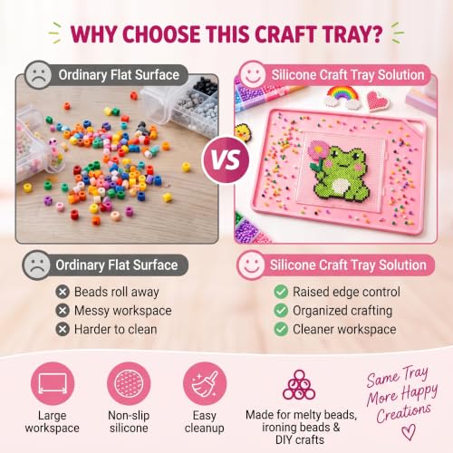 Large Fuse Bead Pegboard Mat 18.9 x 15 in, Silicone Non-Slip Craft Tray Mat - color: light pink