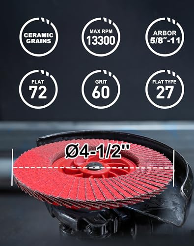EZARC Ceramic Flap Discs 60 Grit, 4-1/2 x 7/8-Inch, Type 27, 5-Pack - size: 60Gr 5P