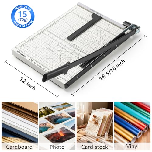 15 inch Guillotine Paper Cutter: Worklion Precision Paper Trimmer with Safety Lock,15 Sheet Capacity, Thickened Metal Based Cutting Board for Crafting Cardstock Photos Laminatedsheets in Class/Office - size: 15 inch