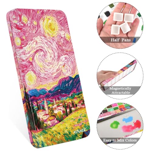 40 Empty Half Pans Watercolor Palette Tins Box with Magnetic Squares - color: Pink Starry, size: 40 Half Pans