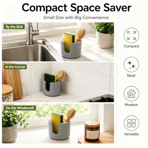 Water-Absorbing Diatomite Stone Sponge Holder, Quick Drying Diatomite Sponge Holder, Kitchen Sink Organizer and Drying Rack for Sponges, Soap and Brushes - color: Gray