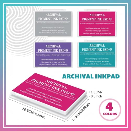 MotiMind 4 Pcs Multicolor Archival Pigment Waterproof Ink Pad for Stamp - color: Multicolor