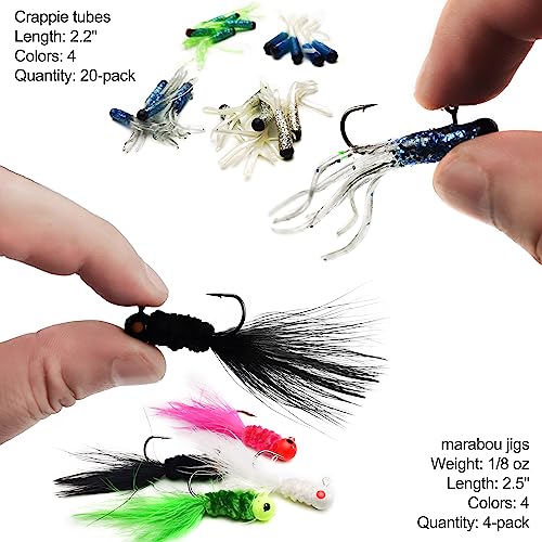 Crappie Tube Lures Jig Heads Soft Plastic Baits Worms Kit - size: 124 Pcs - Crappie Lures Tube Lures