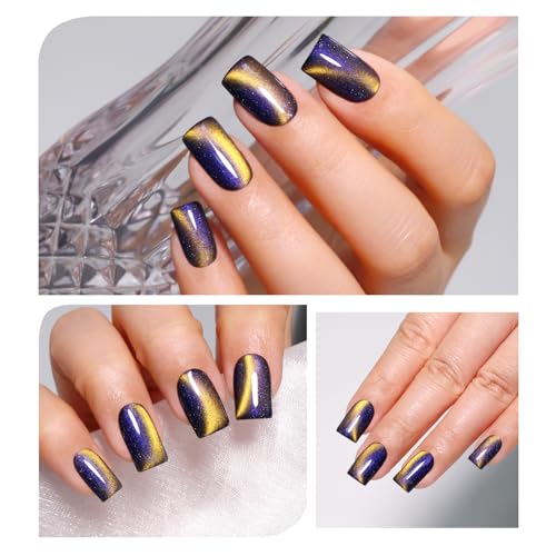 2 PCs 10ML Gel Nail Set, Black and Brilliant Golden Starlight - color: Golden Starlight Cat Eye & Black 2-Pack