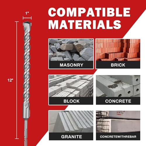 1" x 12"SDS Plus Hammer Drill Bit, 2-Cutter Masonry - size: 1" x 12"