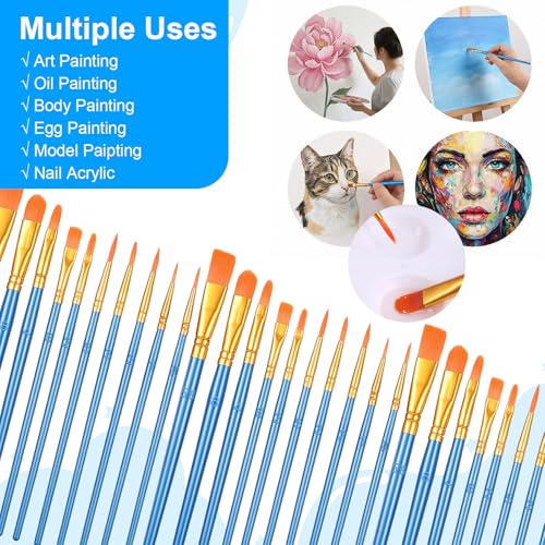 30 Pcs (3×10 Pack) Acrylic Paint Brushes Set, Fine Detailing
