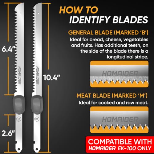 Homaider Replacement Blades for Electric Knife – Compatible EK-100 Only - 2 Stainless Steel Serrated Blades - size: Replacement Blades