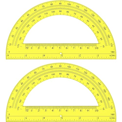 Zonon 2 Pcs 6 Inch Plastic Protractor 180° Math Protractors, Yellow - color: Yellow