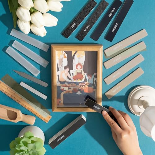 Honoson 25 Pack Hobby Model Polishing Hand Files Tool Set 5 Pcs #10000 Grit Glass Polishing Files and 20 Pcs Sanding Sticks Tool for Metal Wood Model Craft(Low Grits and High Grits,Classic Style) - style: Classic Style