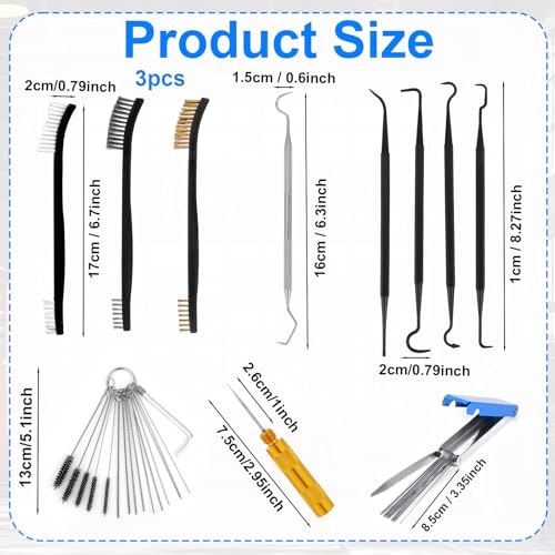 Carburetor Jet Cleaning Tool Kit, Airbrush Torch Tip Cleaner Set with Nylon Brushes Cleaning Hooks & Needles Wire Brushes Sharp Picks for Motorcycle Throttle Body Lawn Mower Small Engine ATV Welder