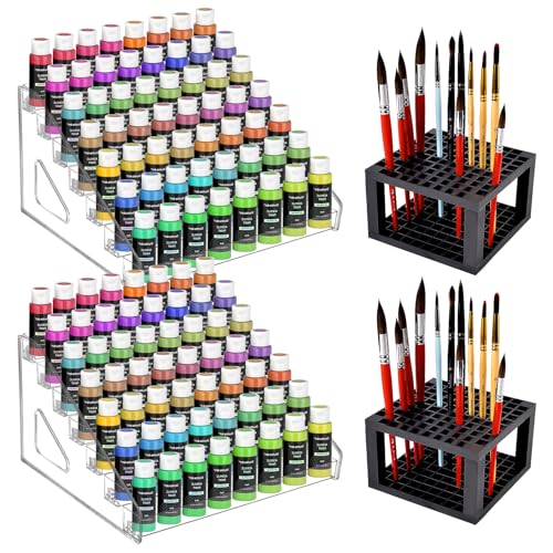 2 Pack 7-Layer Clear Acrylic Paint Holder Storage & Brush Holder Organizer