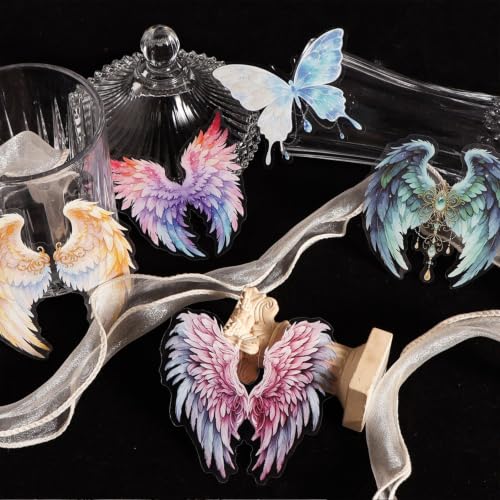 60 Pcs Angel Feather Wings PET Stickers, Gothic Fairy Decals Set - color: Wings of the Dark Night