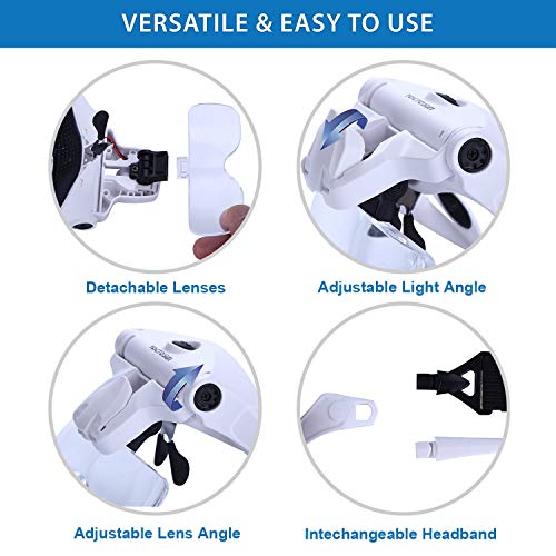 YOCTOSUN Magnifying Glasses with LED Light,5 Lenses,Headband,Storage Case - style: Led Head Magnifier with Storage Case