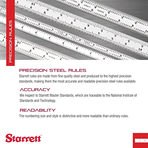 Starrett Full Flexible Steel Rule, 6" Length, 1/64" Thickness