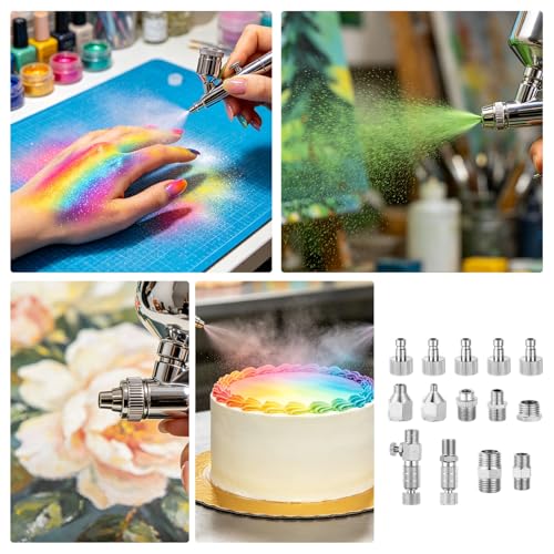Penitue 14 Pack Airbrush Adapter Set, 1/8 & 1/4 Inch Female & Male Quick Disconnect Fittings Connector Hose Quick Release Coupler Kit for Air Compressor Spray Gun Accessories Parts