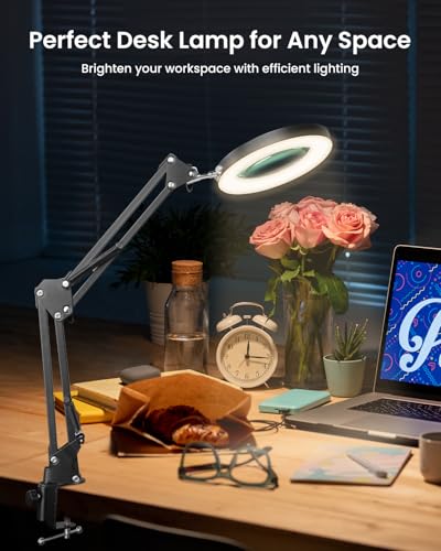 UBeesize 10X Magnifying Glass with Ring Light and Clamp for Desk