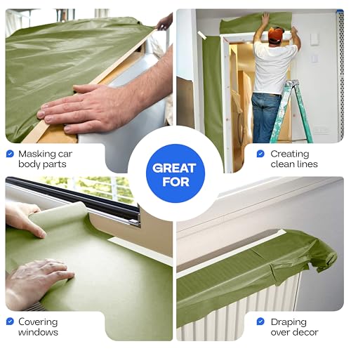 IDL Packaging Premium Masking Kit - 18" x 60 Yards Green Masking Paper (6 Rolls) and 1.41" x 60 Yards White Tape (6 Rolls) - Masking Set to Protect Surfaces - Great for Automotive Industry - size: Green 18" X 60 Yards, style: SET White, Pack of 6