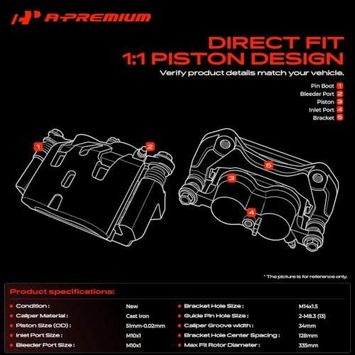 A-Premium Disc Brake Caliper Assembly with Bracket Compatible with Select Dodge Models - Journey 2012 2013 2014 2015 2016 2017 2018 2019 2020 - Front Left Driver Side