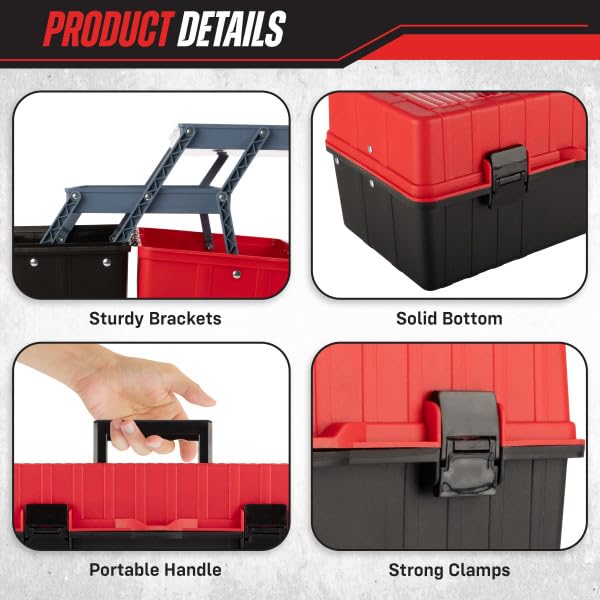 Stalwart 3-Tier Plastic Tool Box Organizer, Red, 15.94-Inch - color: Red/Black