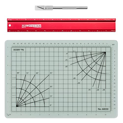 Alumicolor Cut-and-Measure Set w/Hobby Blade, Self-Healing Mat & AlumiCutter Ruler, 12IN, Red - color: Red