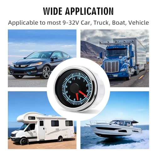 ARTILAURA 2" 52mm Clock Gauge 7 Color Waterproof 0-12 Hours Clock Meter Gauge for Car Boat (Black & Silver) - color: Black & Silver