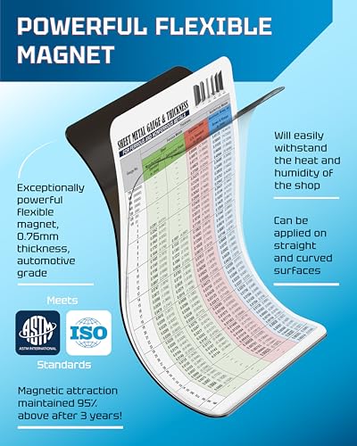 6"x9" Sheet Metal Gauge & Thickness Magnet - Steel, Stainless, Aluminum - size: 9"L x 6"W