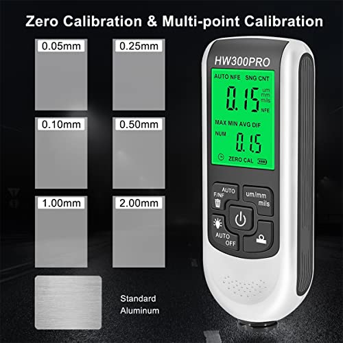 Paint Thickness Gauge Meter Fe/NFe Probe Coating Thickness Gauge Professional Multifunctional Car Paint Depth Gauge Test Precise HW-300PRO for Car Automatic Detection(white) - color: white